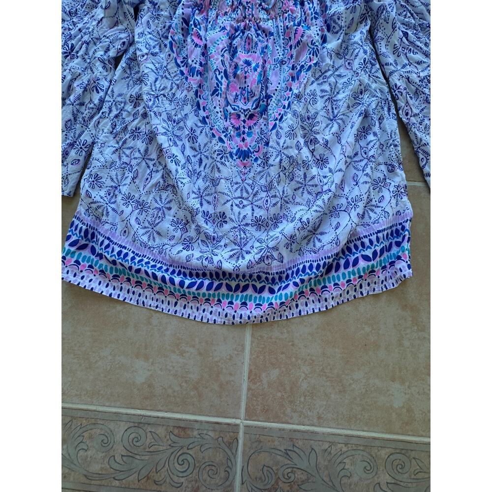 Lilly Pulitzer Nevie Off-the-Shoulder Top Women's XS Blue White Bell Sleeve - Picture 5 of 8